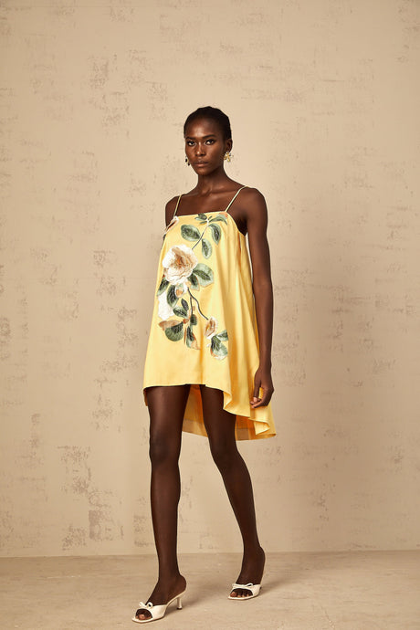 Aurohaya Avril Yellow Floral Embroidered Mini Dress