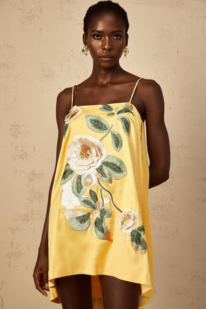 Aurohaya Avril Yellow Floral Embroidered Mini Dress