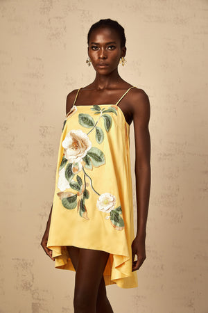 Aurohaya Avril Yellow Floral Embroidered Mini Dress