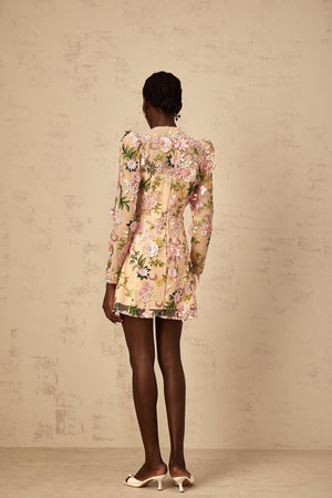 Aurohaya Jolien 3D Floral Appliqué Mini Dress in Pink