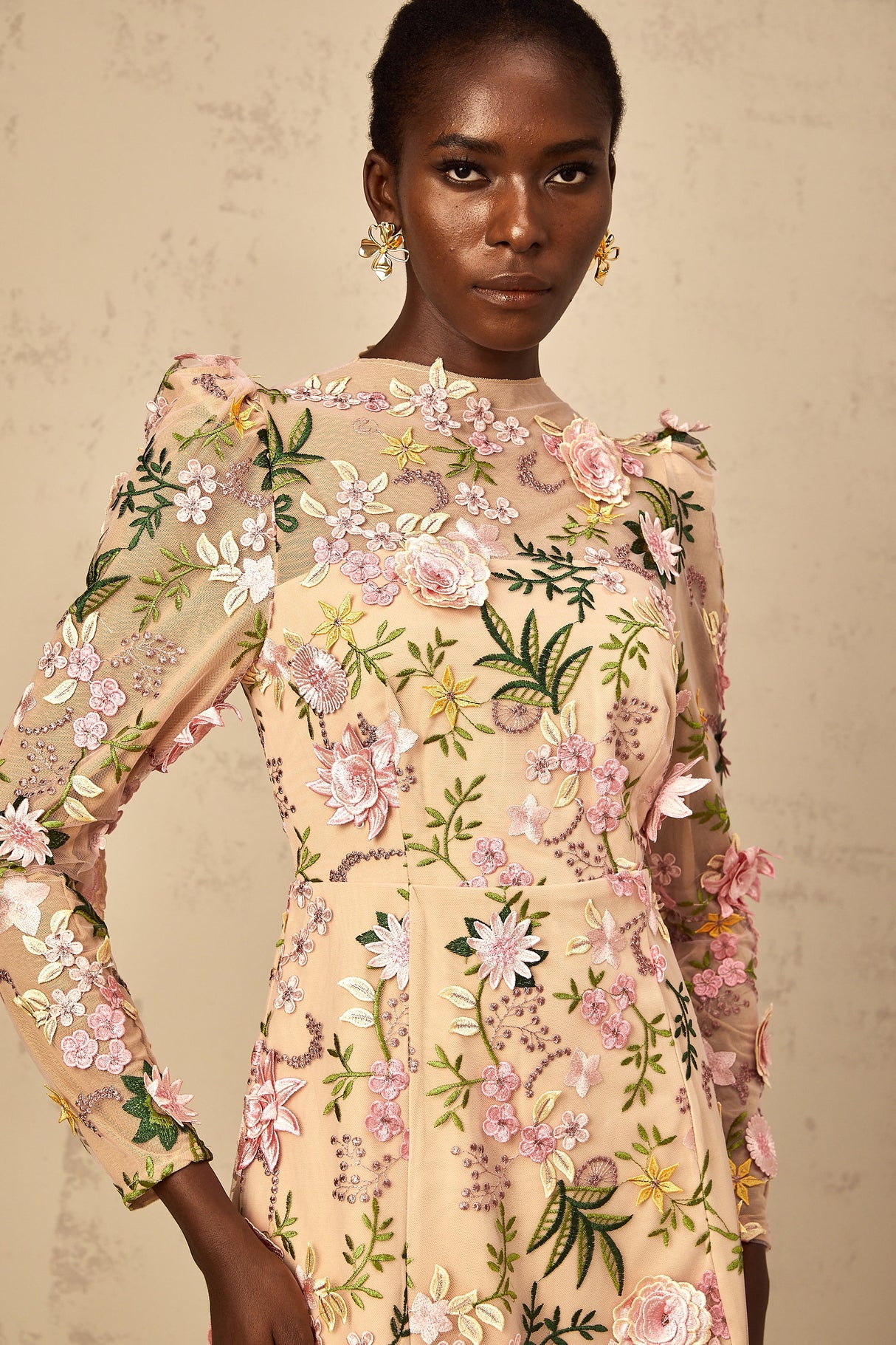 Aurohaya Jolien 3D Floral Appliqué Mini Dress in Pink