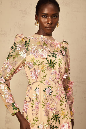 Aurohaya Jolien 3D Floral Appliqué Mini Dress in Pink
