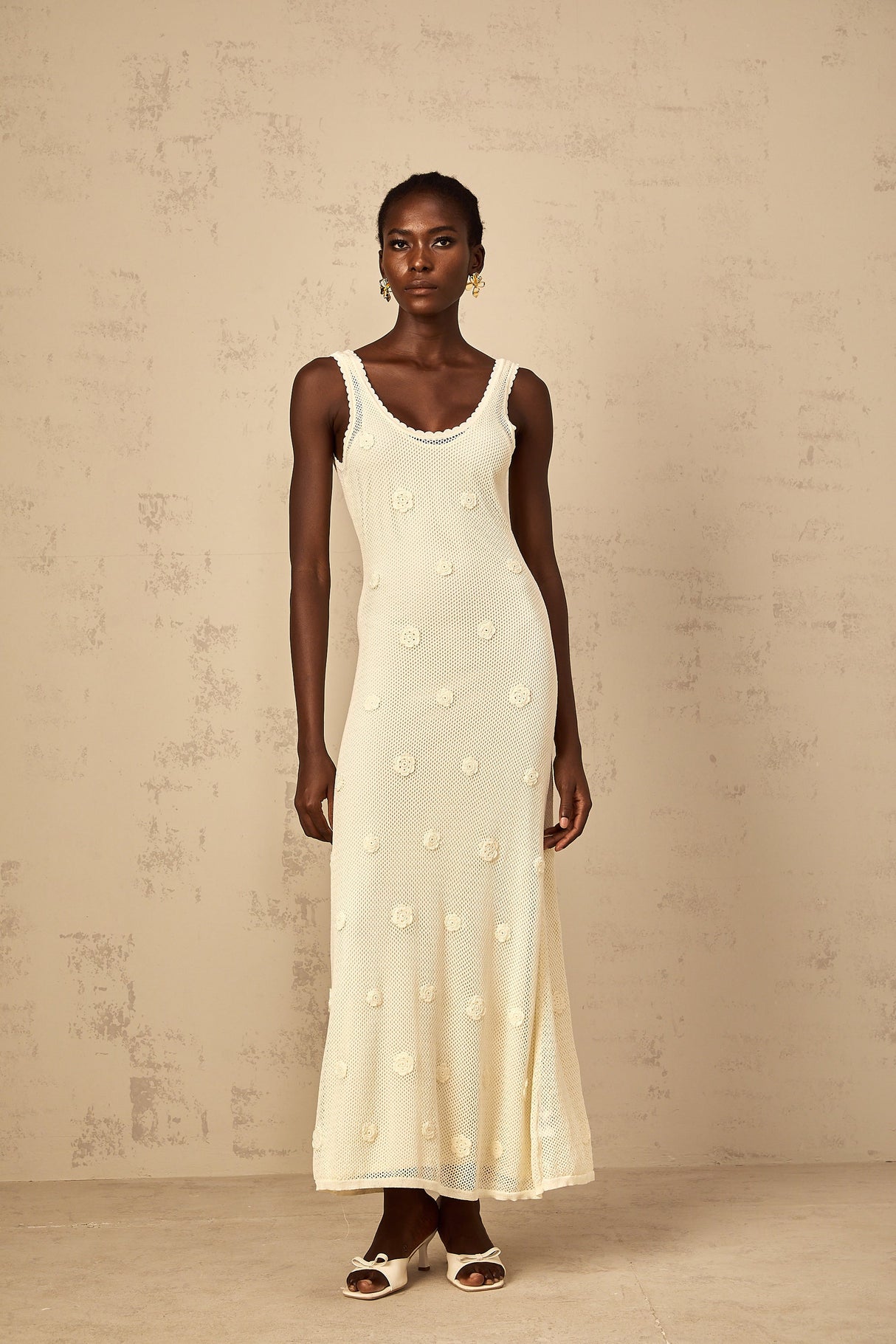 Aurohaya Eléonore Floral Embroidered Crochet Knit Maxi Dress