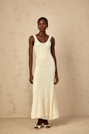 Aurohaya Eléonore Floral Embroidered Crochet Knit Maxi Dress