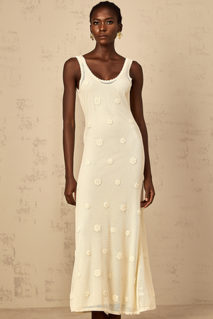 Aurohaya Eléonore Floral Embroidered Crochet Knit Maxi Dress