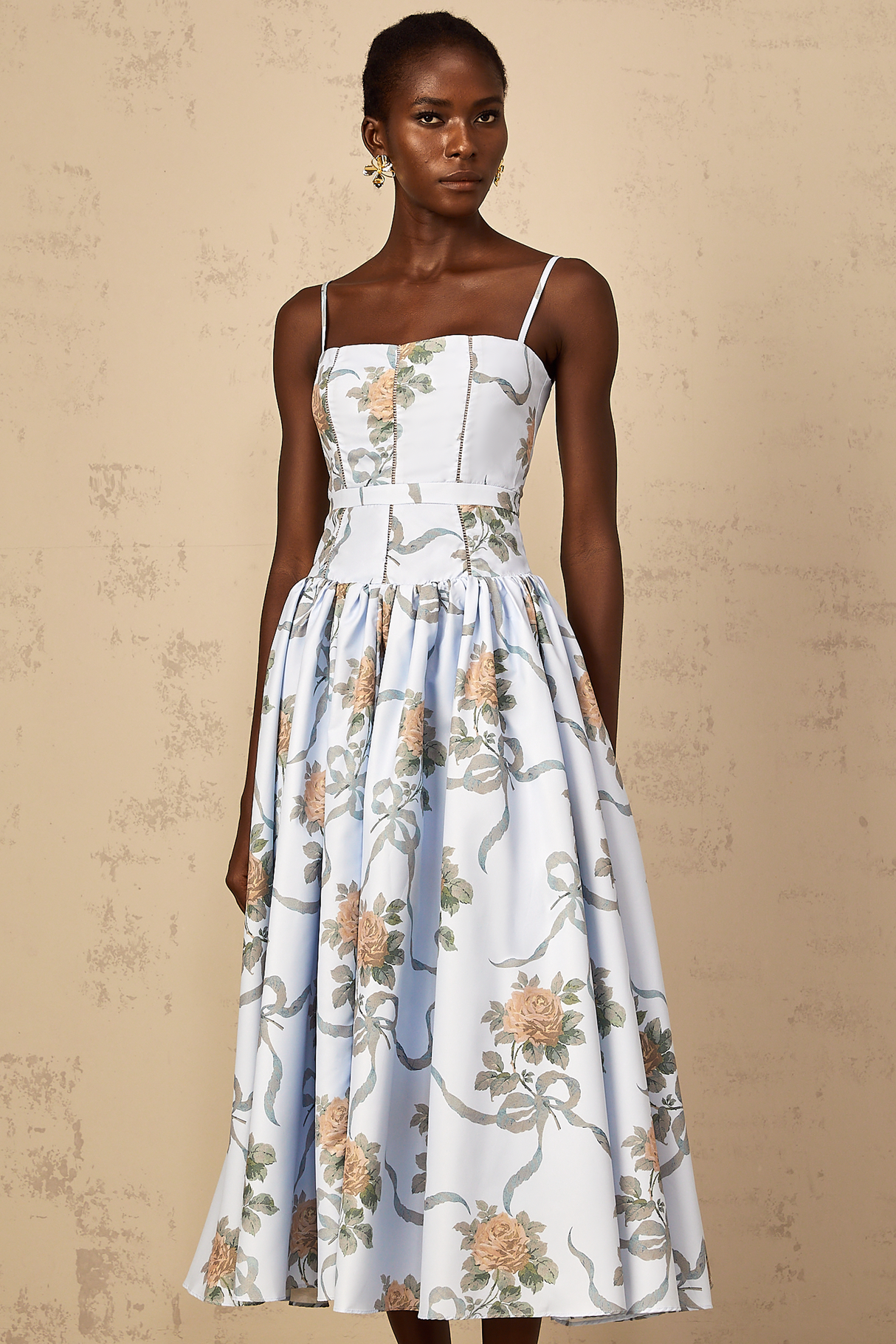 Aurohaya Fleur Blue Floral Print Midi Dress