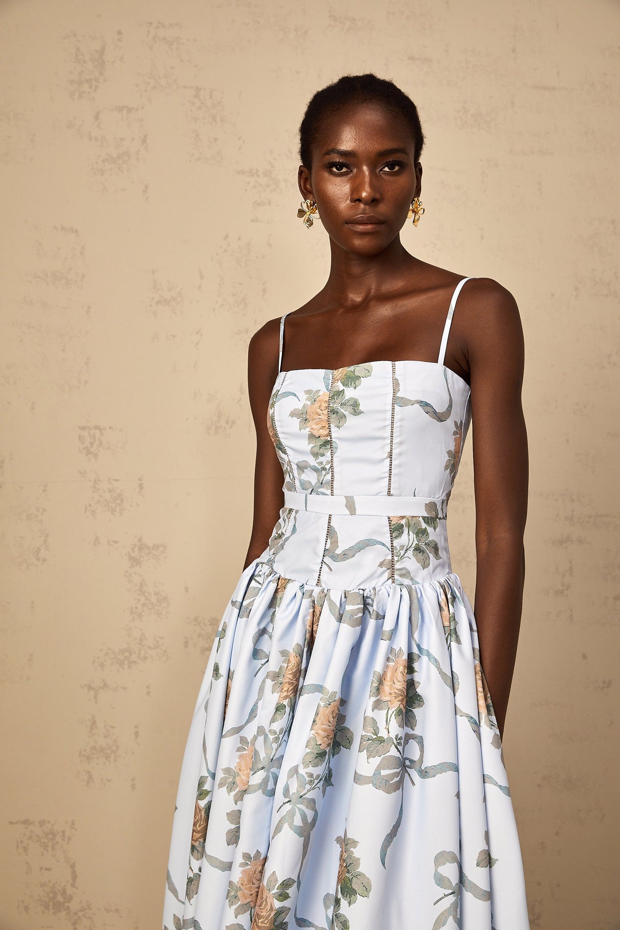 Aurohaya Fleur Blue Floral Print Midi Dress