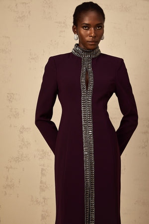 Aurohaya Maëlie Burgundy Embellished Flared Maxi Dress