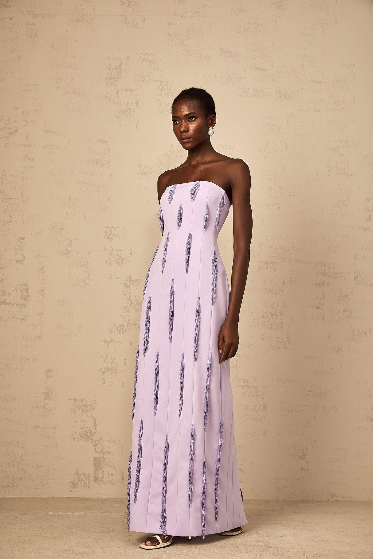 Aurohaya Émilie Purple Beaded Fringed Detail Maxi Dress