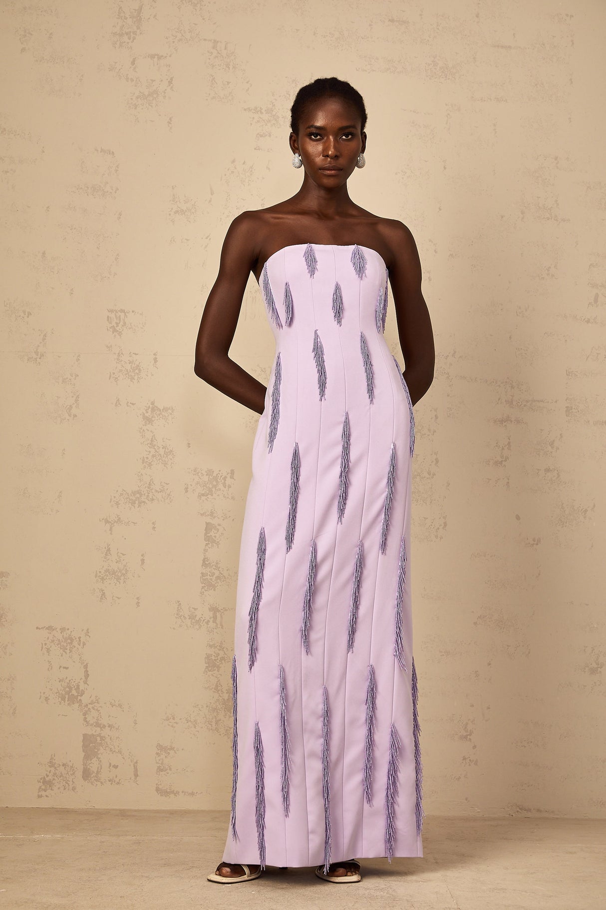 Aurohaya Émilie Purple Beaded Fringed Detail Maxi Dress