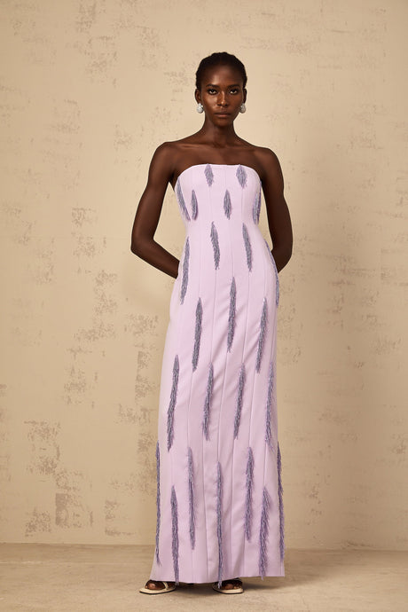 Aurohaya Émilie Purple Beaded Fringed Detail Maxi Dress