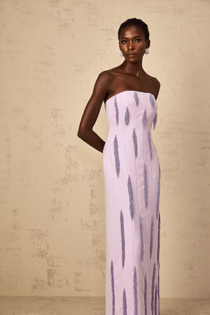 Aurohaya Émilie Purple Beaded Fringed Detail Maxi Dress