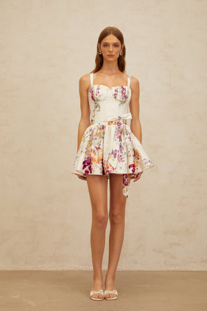 Aurohaya Juliette White Self-Tie Floral Print Mini Dress