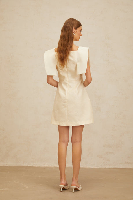 Aurohaya Léa White Floral Appliqué Crochet Mini Dress