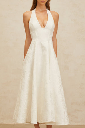 Aurohaya Céline White Glamorous Event Midi Dress