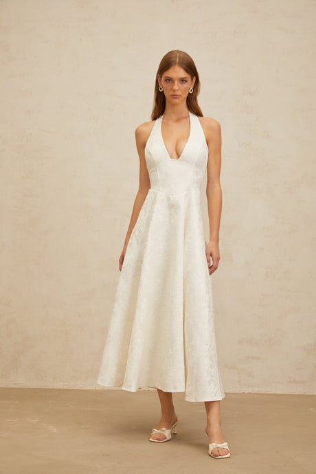 Aurohaya Céline White Glamorous Event Midi Dress