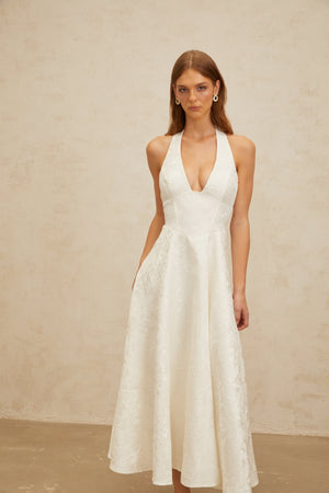 Aurohaya Céline White Glamorous Event Midi Dress