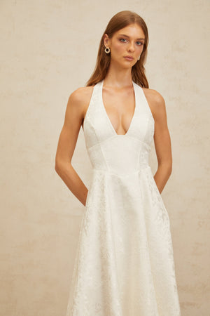 Aurohaya Céline White Glamorous Event Midi Dress