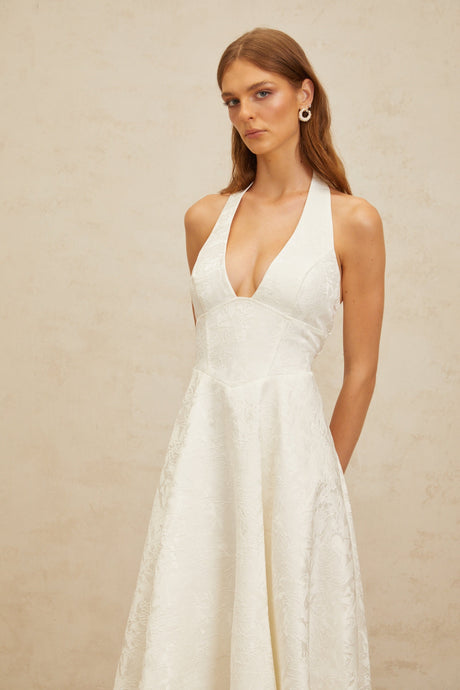 Aurohaya Céline White Glamorous Event Midi Dress