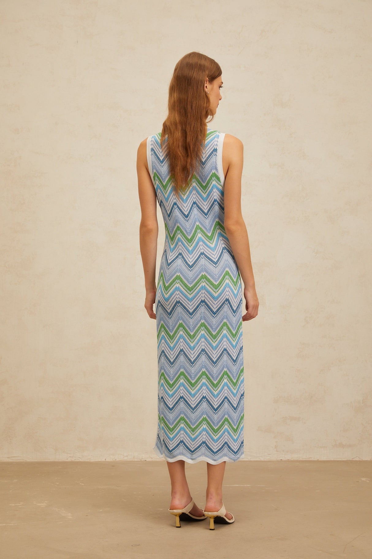Aurohaya Solène Blue Chevron Knit Midi Dress