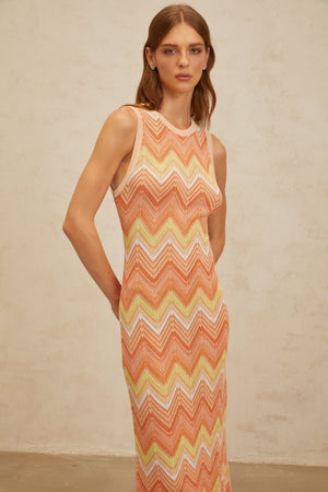 Aurohaya Solène Orange Chevron Knit Midi Dress