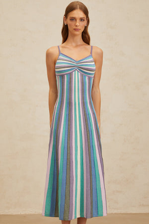 Aurohaya Bruyère Blue Striped Knit Midi Dress