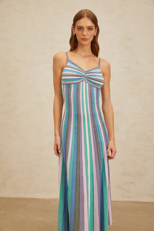 Aurohaya Bruyère Blue Striped Knit Midi Dress