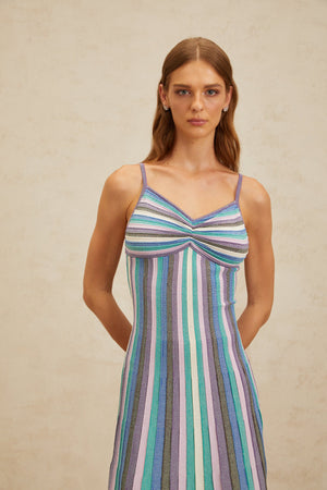 Aurohaya Bruyère Blue Striped Knit Midi Dress