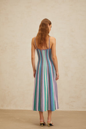 Aurohaya Bruyère Blue Striped Knit Midi Dress