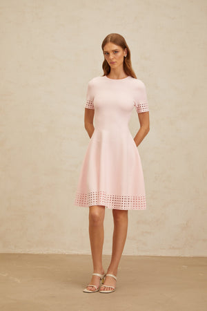 Aurohaya Isidore Pink Cut-Out Detail Knit Mini Dress