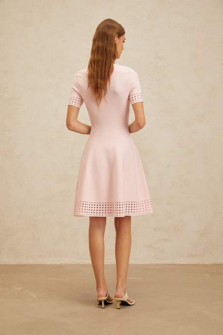 Aurohaya Isidore Pink Cut-Out Detail Knit Mini Dress