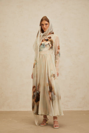 Aurohaya Manon Green Graphic Print Silk Maxi Dress