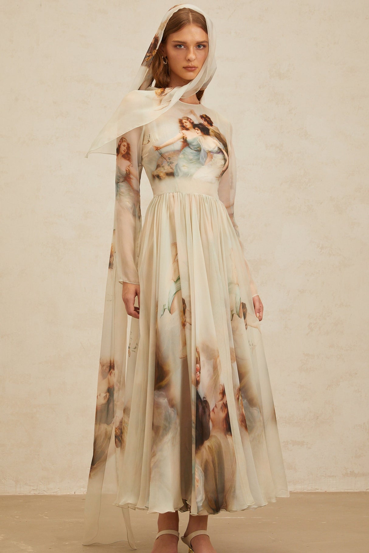 Aurohaya Manon Green Graphic Print Silk Maxi Dress