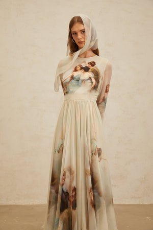 Aurohaya Manon Green Graphic Print Silk Maxi Dress