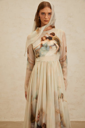Aurohaya Manon Green Graphic Print Silk Maxi Dress