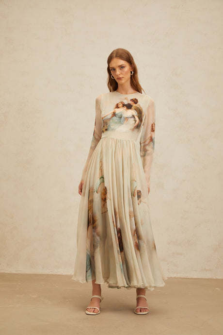 Aurohaya Manon Green Graphic Print Silk Maxi Dress