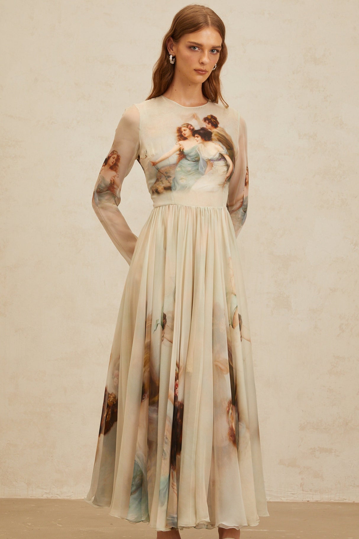 Aurohaya Manon Green Graphic Print Silk Maxi Dress