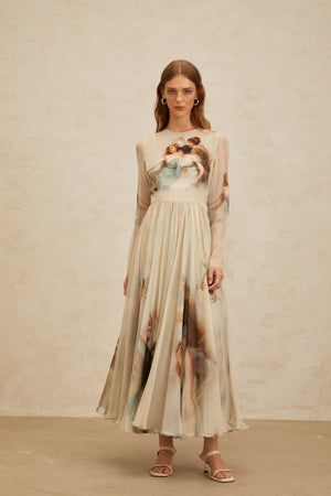 Aurohaya Manon Green Graphic Print Silk Maxi Dress