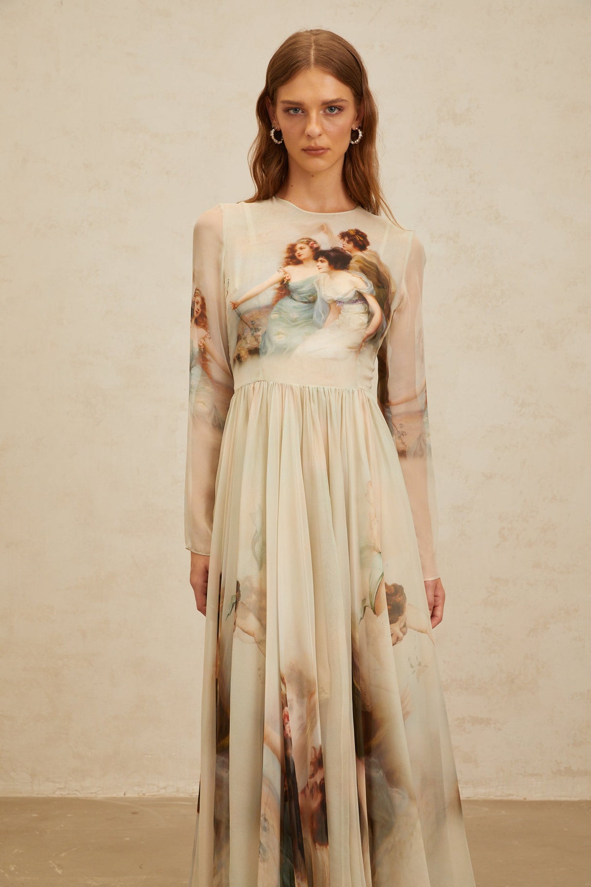 Aurohaya Manon Green Graphic Print Silk Maxi Dress