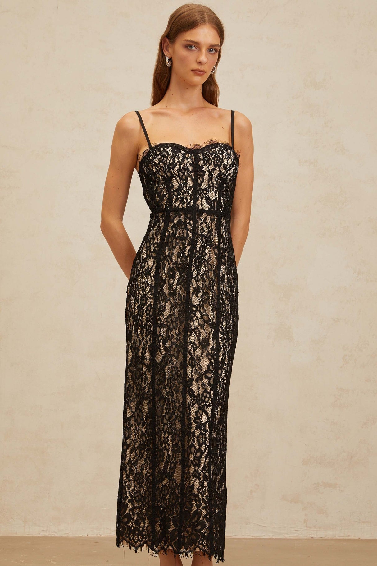 Aurohaya Giorgia Black Floral Lace Corset Maxi Dress