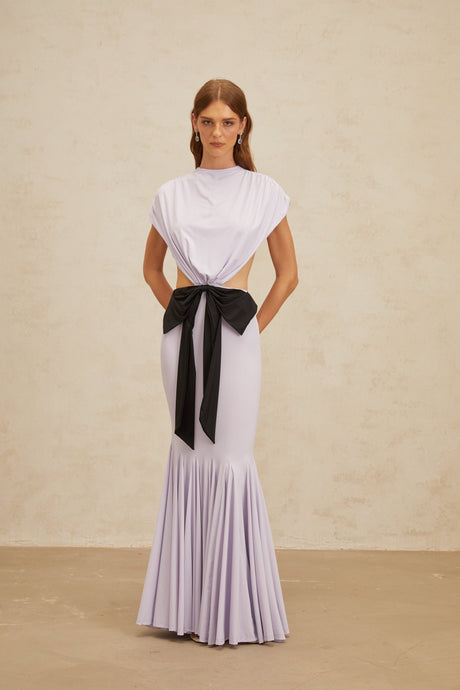 Aurohaya Manon Purple Bowknot Cut-Out Maxi Dress