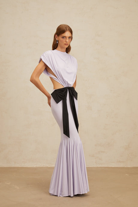 Aurohaya Manon Purple Bowknot Cut-Out Maxi Dress