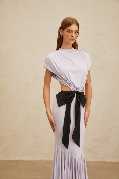 Aurohaya Manon Purple Bowknot Cut-Out Maxi Dress