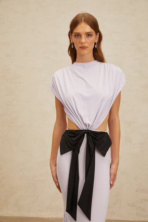 Aurohaya Manon Purple Bowknot Cut-Out Maxi Dress