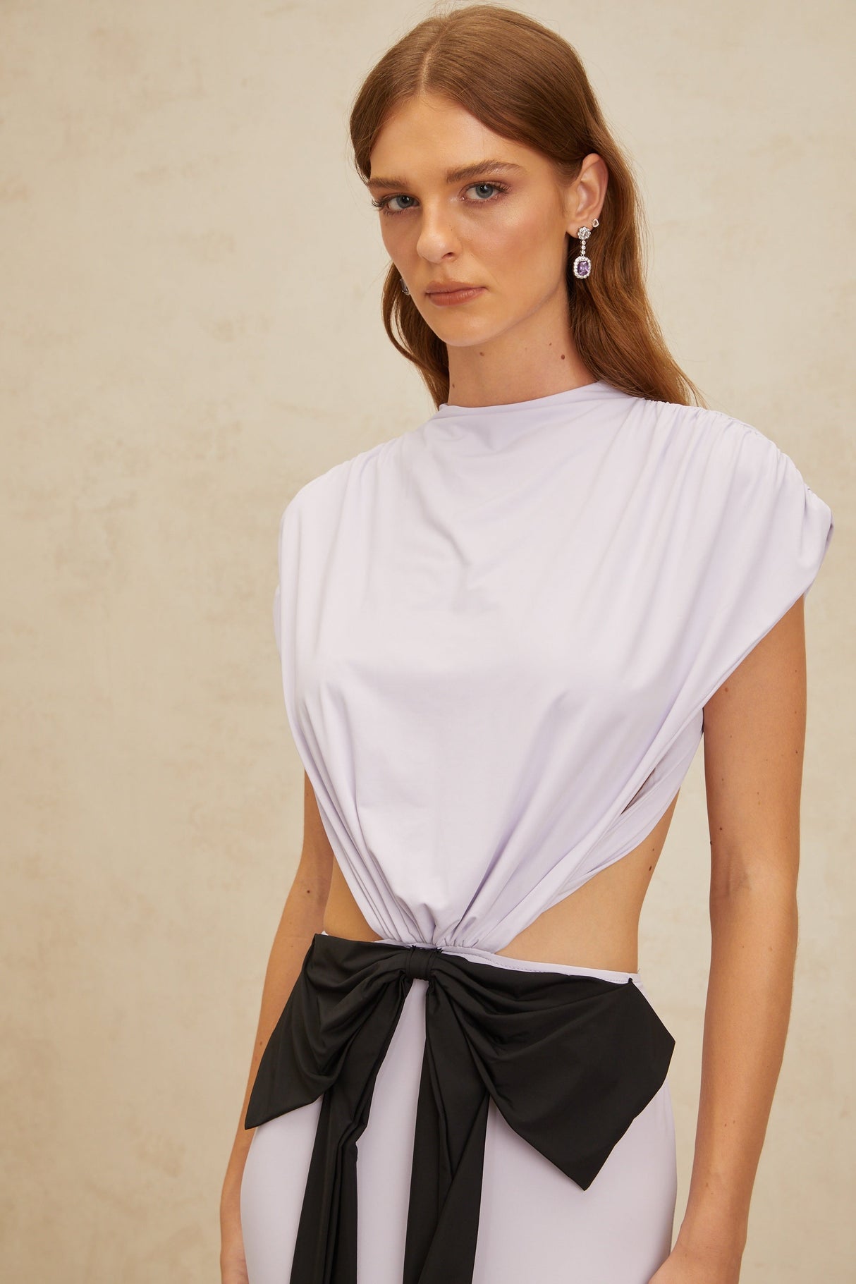 Aurohaya Manon Purple Bowknot Cut-Out Maxi Dress