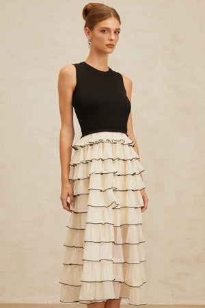 Aurohaya Anouk Contrast Color Tiered Panelled Midi Dress