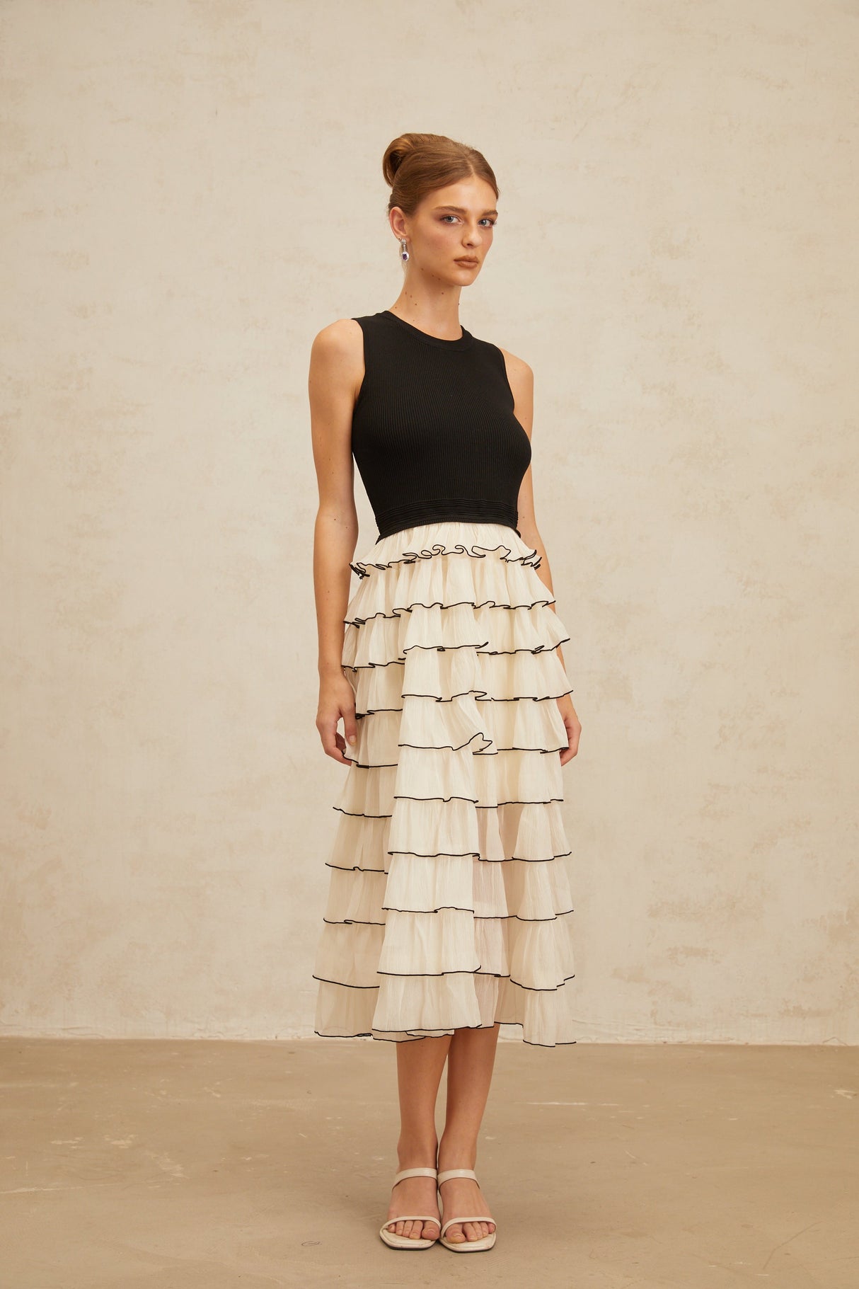 Aurohaya Anouk Contrast Color Tiered Panelled Midi Dress