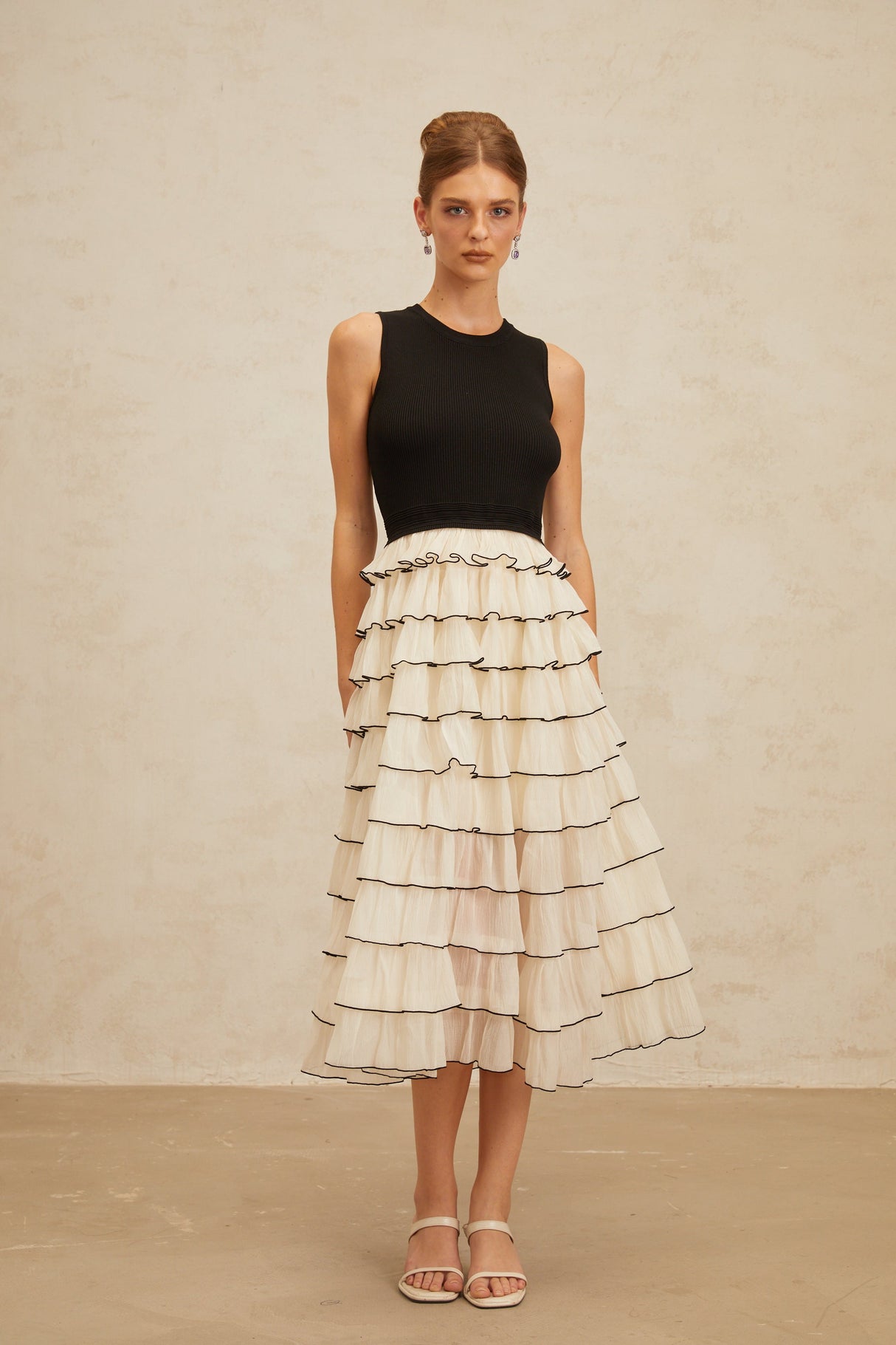 Aurohaya Anouk Contrast Color Tiered Panelled Midi Dress
