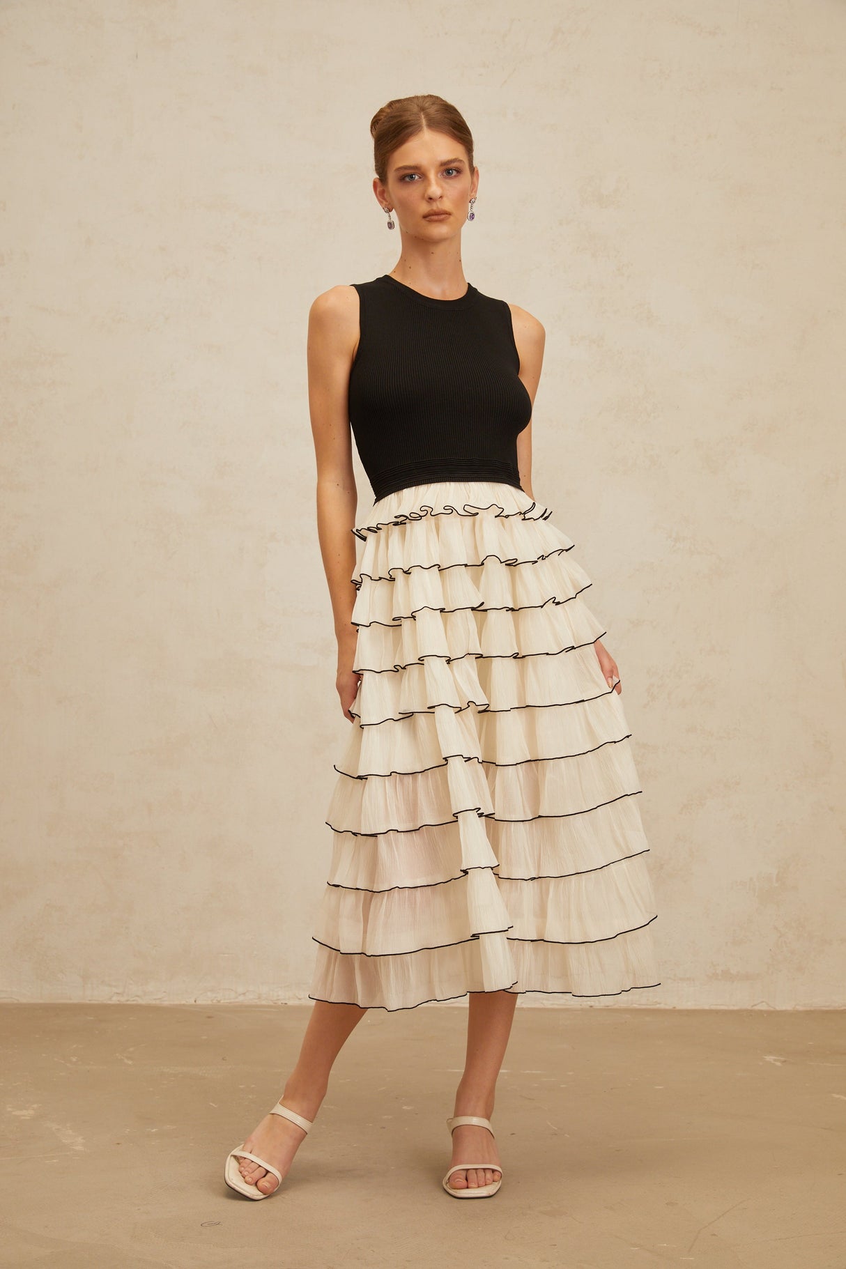 Aurohaya Anouk Contrast Color Tiered Panelled Midi Dress