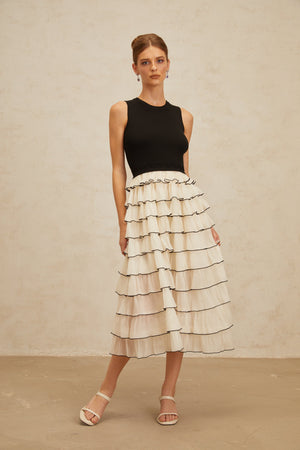 Aurohaya Anouk Contrast Color Tiered Panelled Midi Dress